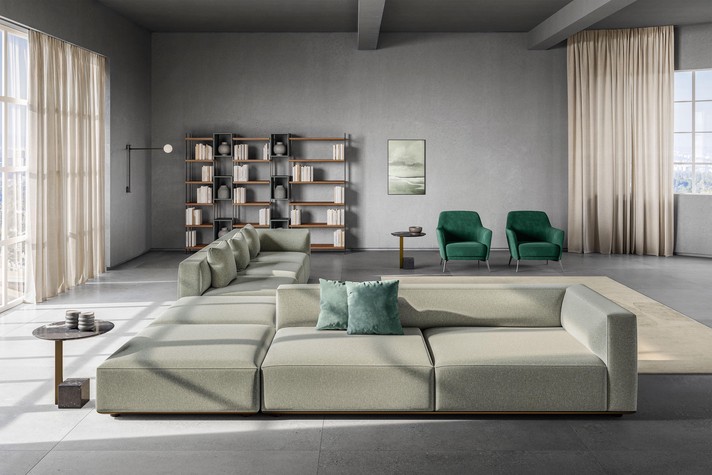 Box bookcase with contrasting cubes and shelves