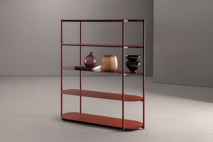 Alma bookcase, 140 cm wide, with four iron shelves