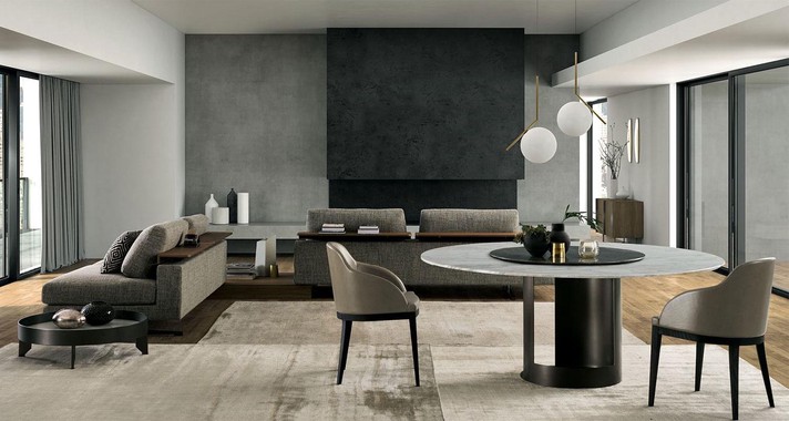 A complete living room with sofa and elegant marble table