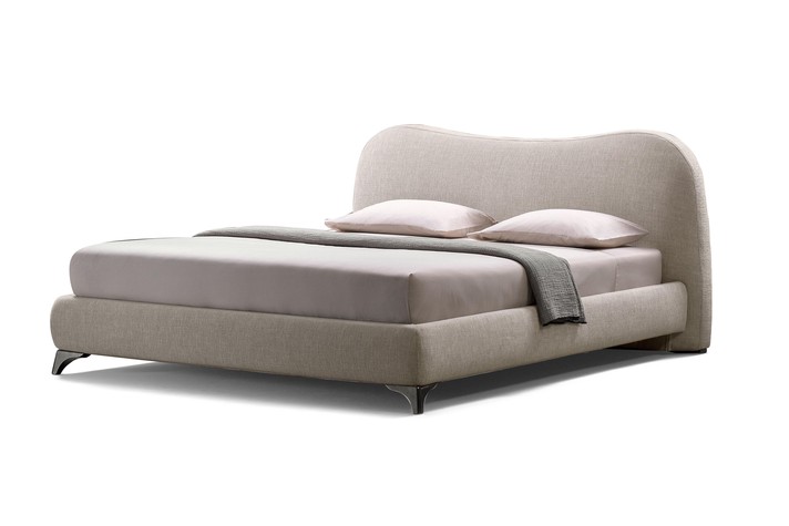 Upholstered bed with black chrome metal corner legs