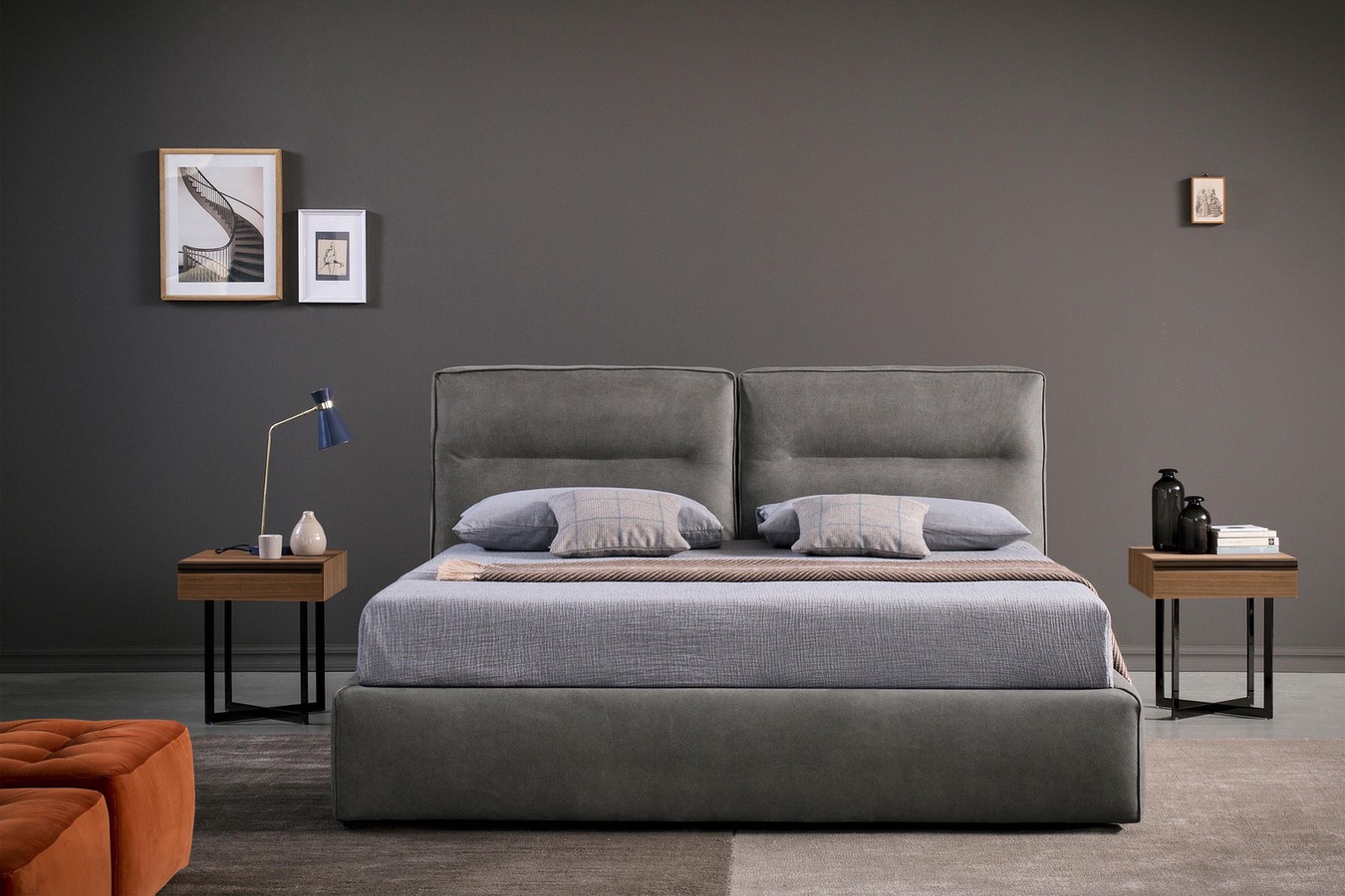 Upholstered king size pillow headboard bed available in size 160x200 cm, 180x200 cm or 200x200 cm