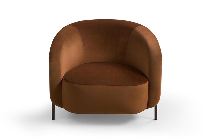 Vue de face du fauteuil de salon design tonneau