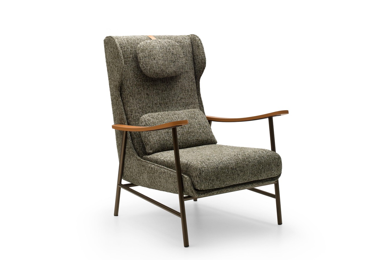 Fauteuil à haut dossier avec cale-reins en plume et appui-tête lesté