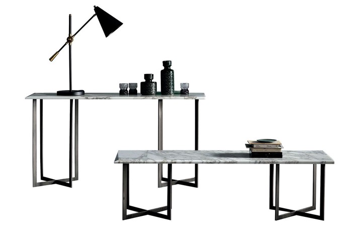 Table basse rectangulaire et console assortie, plateau en marbre Calacatta Oro
