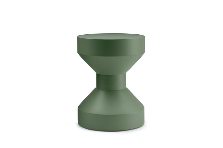 Tabouret ou table d’appoint design laqué vert en forme de sablier