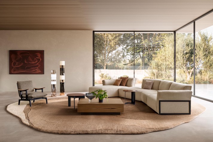 Divano Greg con moduli singoli lineari, modulo curvo e chaise longue
