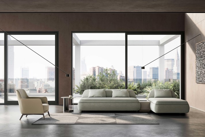 Divano letto con seduta larga Apollo - configurazione con chaise longue