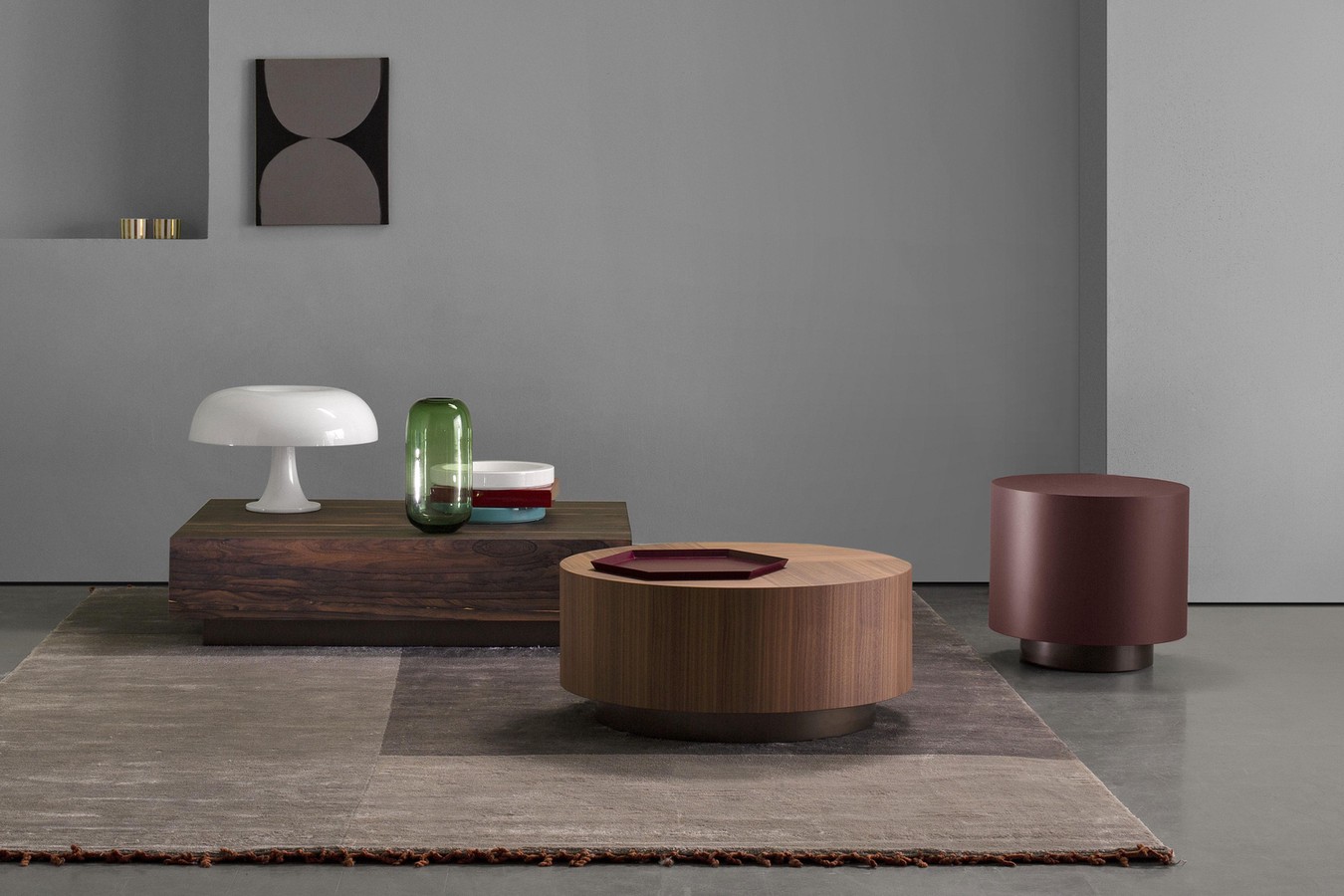 Geometric, collezione di tavolini rotondi, quadrati, rettangolari da mettere davanti al divano