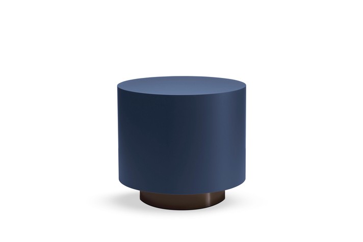 Tavolino alto rotondo, ideale accanto alla poltrona, in finitura laccata blu