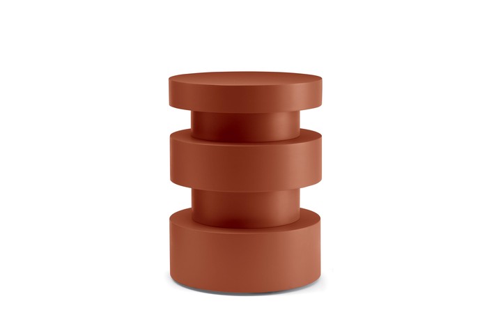 Tavolino-sgabello rotondo arancione, finitura laccata opaca RAL