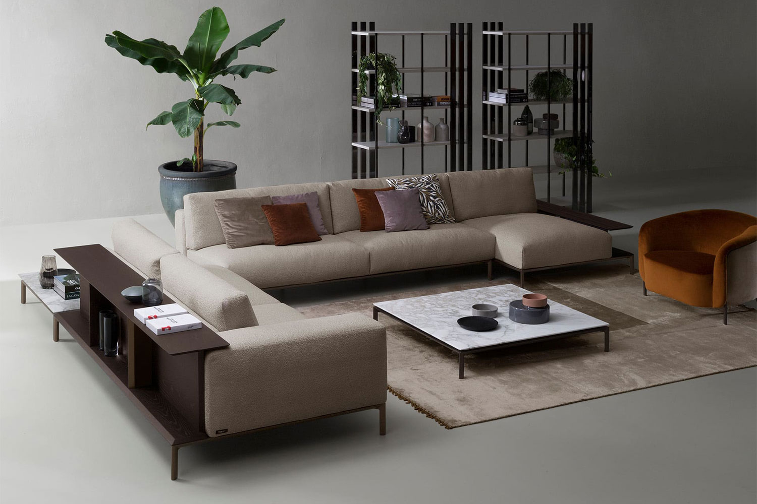 Wrap around shop sofa bookcase