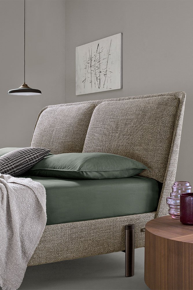 Angled headboard upholstered king platform bed Nara BODEMA