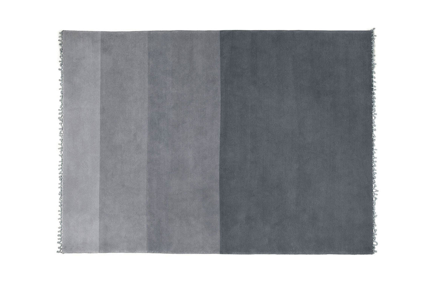 Moderno tappeto rettangolare in lana a pelo corto, a grandi strisce in varie tonalità di grigio