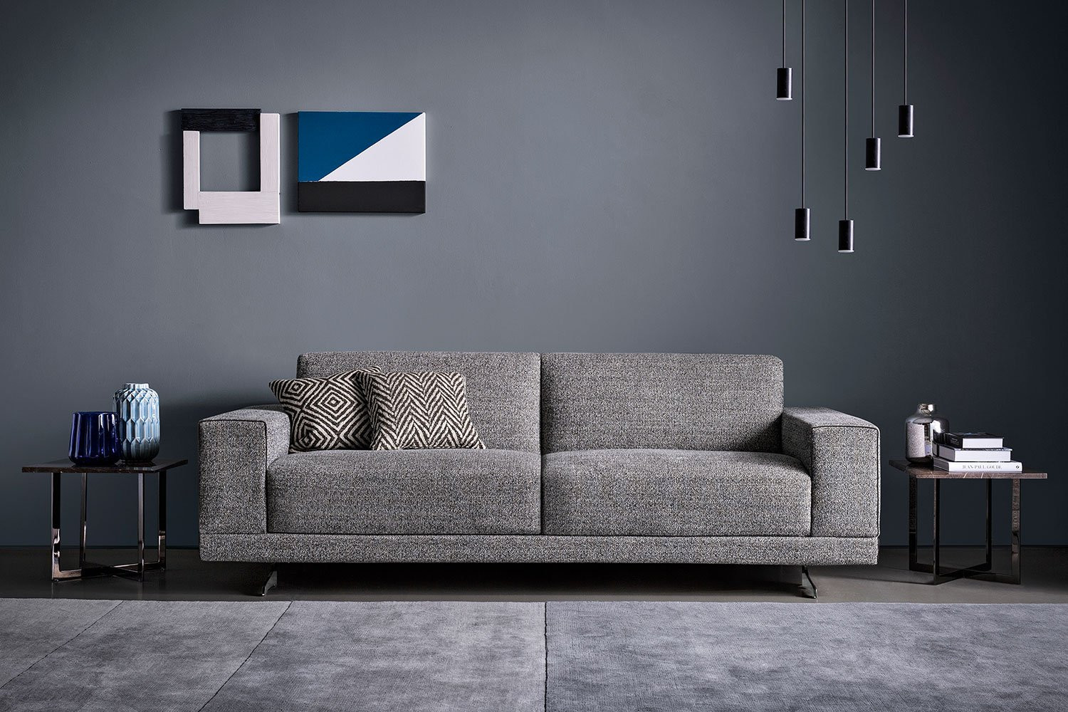 Grey sofa chrome legs discount