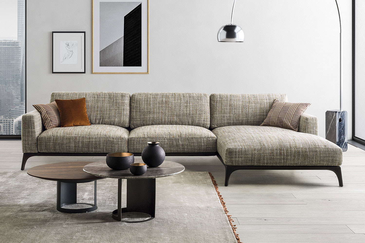 Modern wooden base designer modular sofa available in fabric, velvet and leather