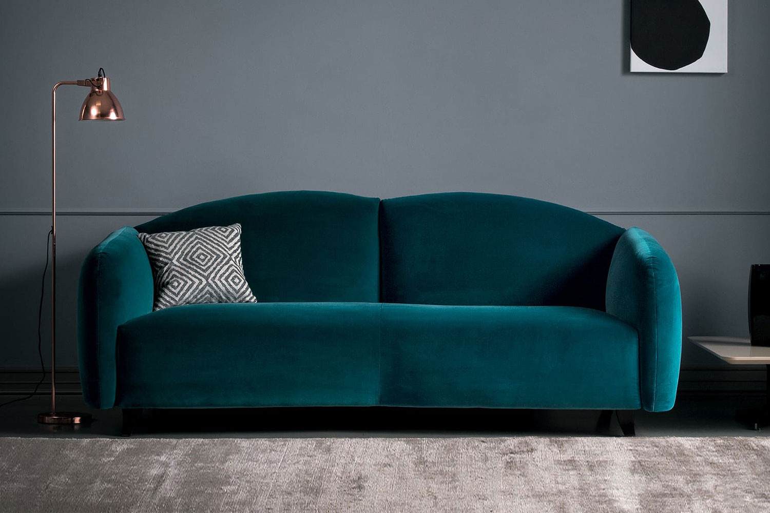 Tailored retro 2/3-seater sofa in velvet, fabric or leather