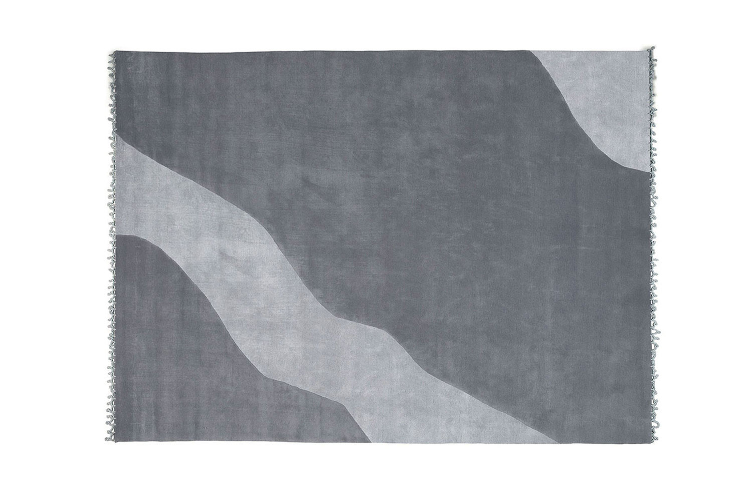 Rectangular hand-knotted short pile wool and viscose rug available in grey, beige and taupe 