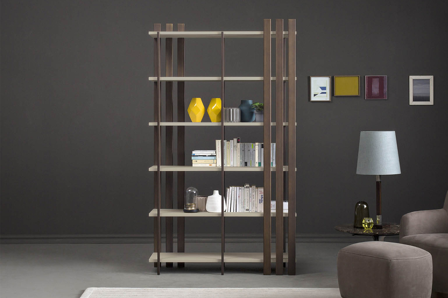 Open back metal frame bookcase with wood shelves Box BODEMA