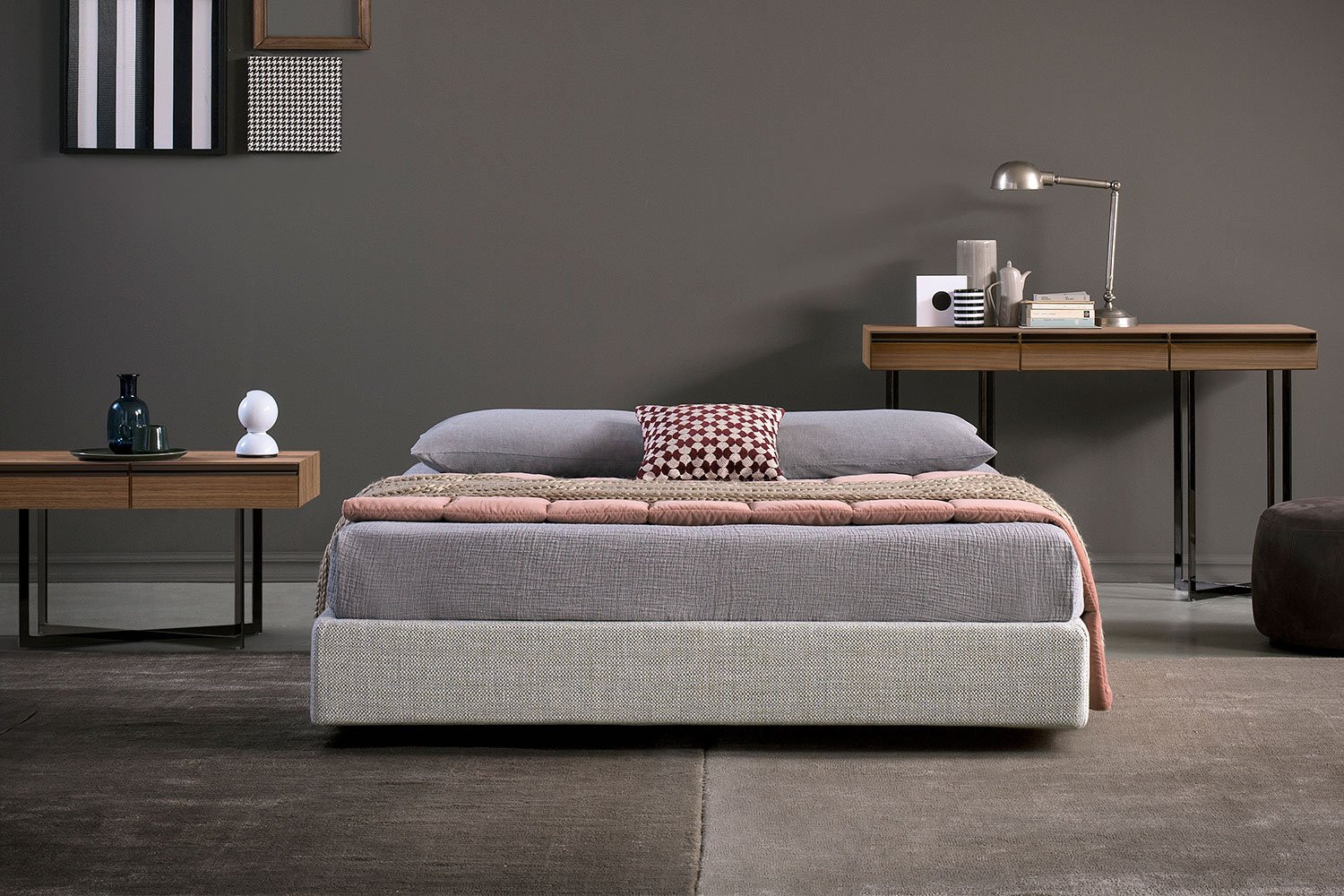 Lulù, lit sommier rembourré avec cadre de lit gain de place en tissu déhoussable, velours ou cuir