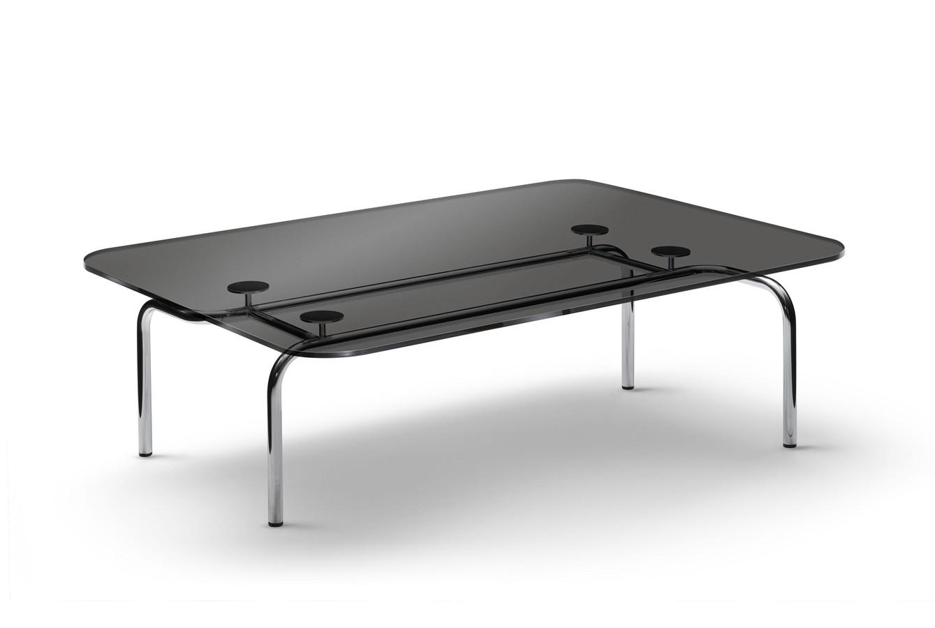 Table basse tubulaire en verre et métal Charles