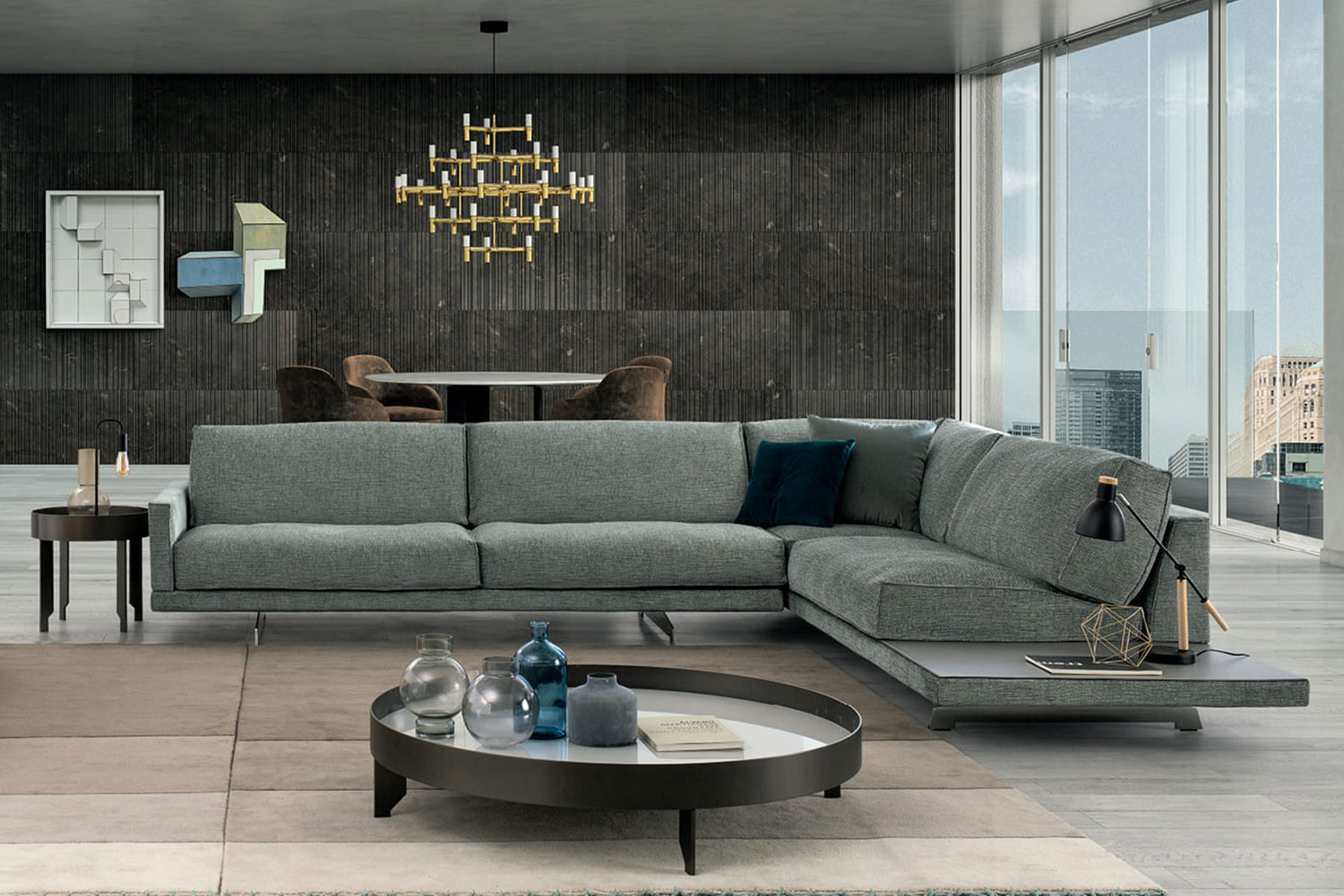 Modular italian sofa with attached side table Étime