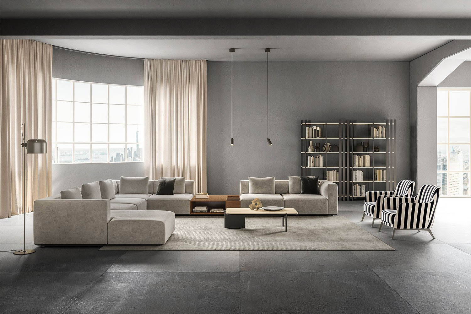 Modular sofa with low backrests Pop-Up