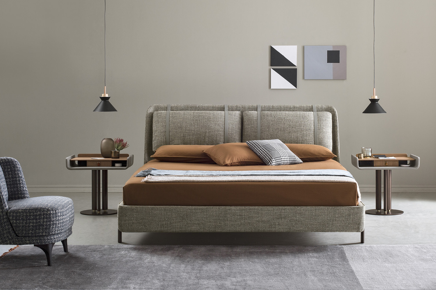 Letto e comodino Nara, design di Umberto Asnago