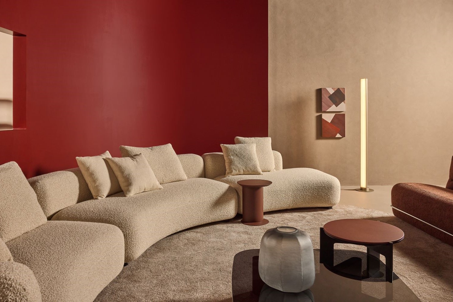 A large curved modular sofa presented by Bodema at the Salone del Mobile 2026